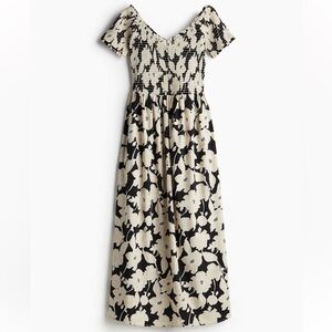 H&M Black and Cream Floral Smocked Maxi Dress
